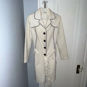 Elegant Cream Women's Coat with Black Trim